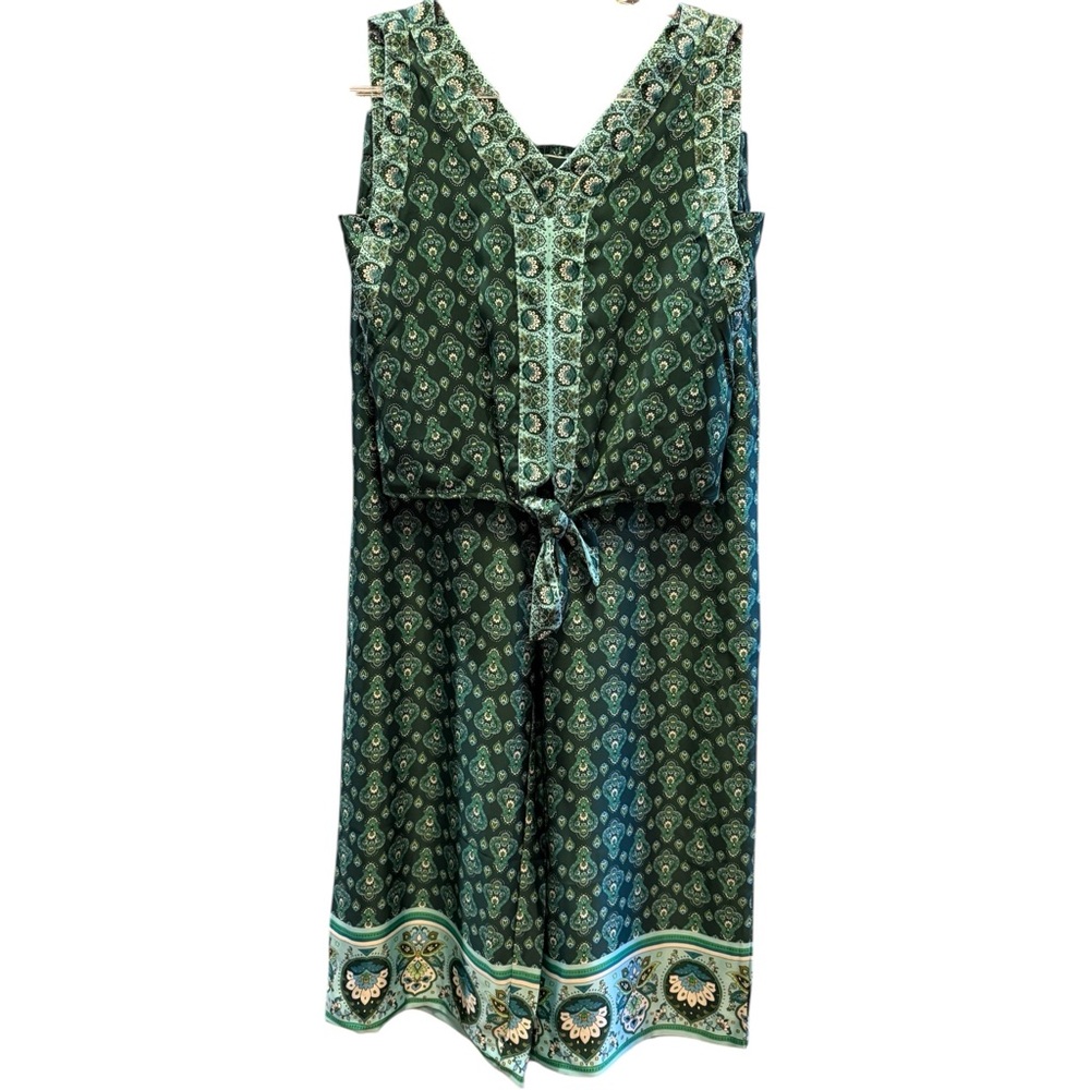 Loft Set Medallion Border Floral Sleeveless Tie Top & Wide Leg Pants Set XS /‎ S - Picture 5 of 9